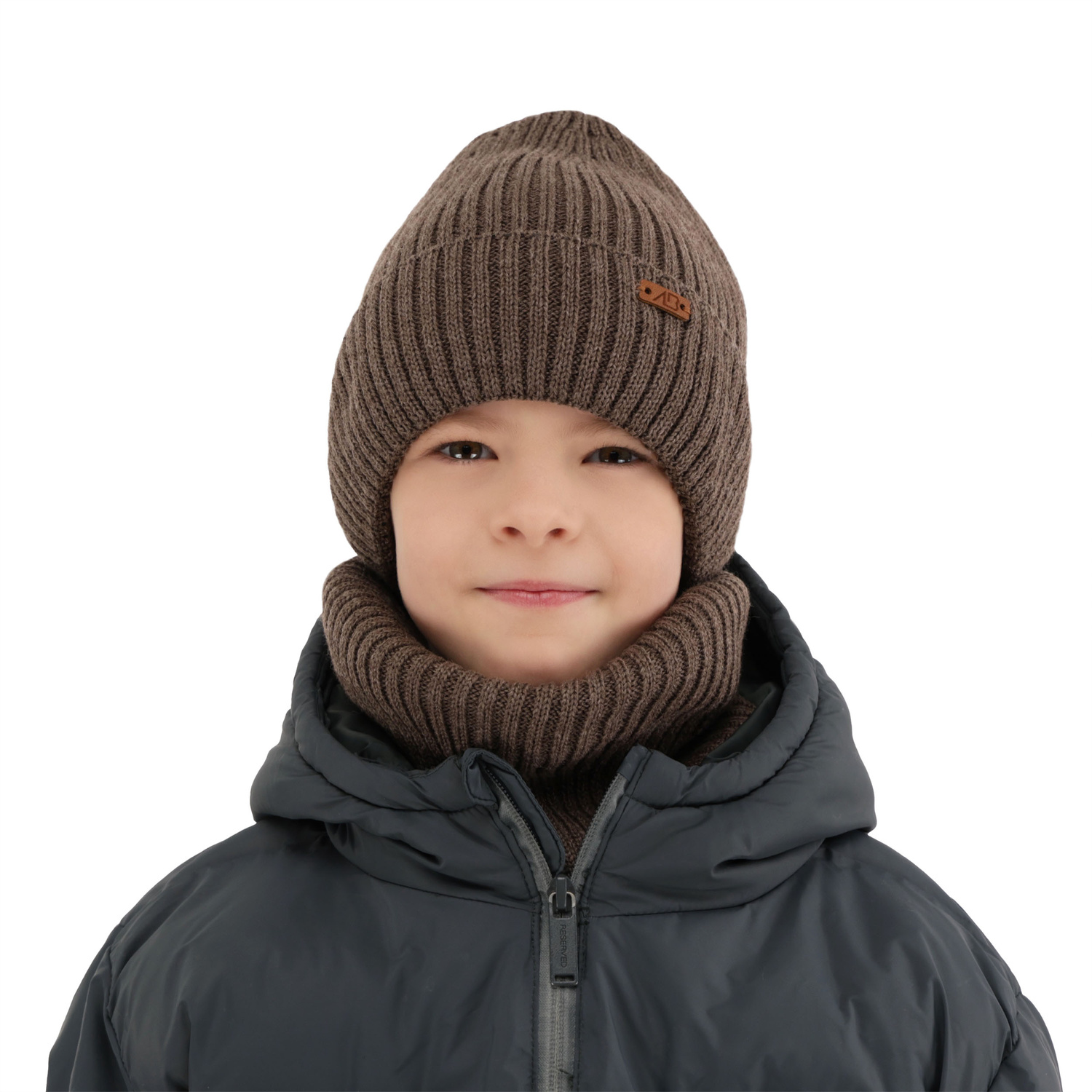Boy's winter set: hat and tube scarf grey merino wool Palermo
