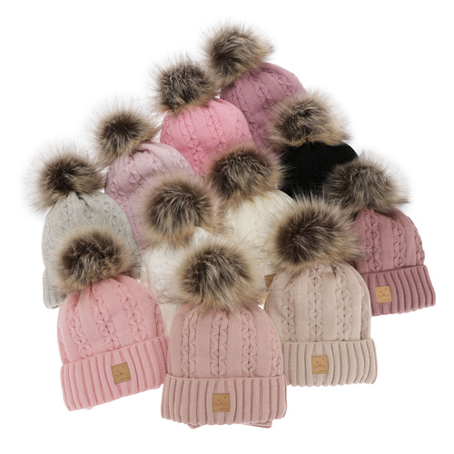 Girl's winter set: hat and tube scarf pink Alexia with pompom