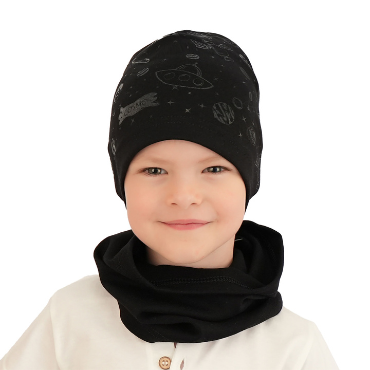 Boy's spring/ autumn set: hat and tube scarf black Kosmos