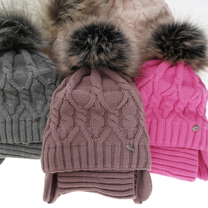 Girl's winter set: hat and tube scarf grey Elena with pompom