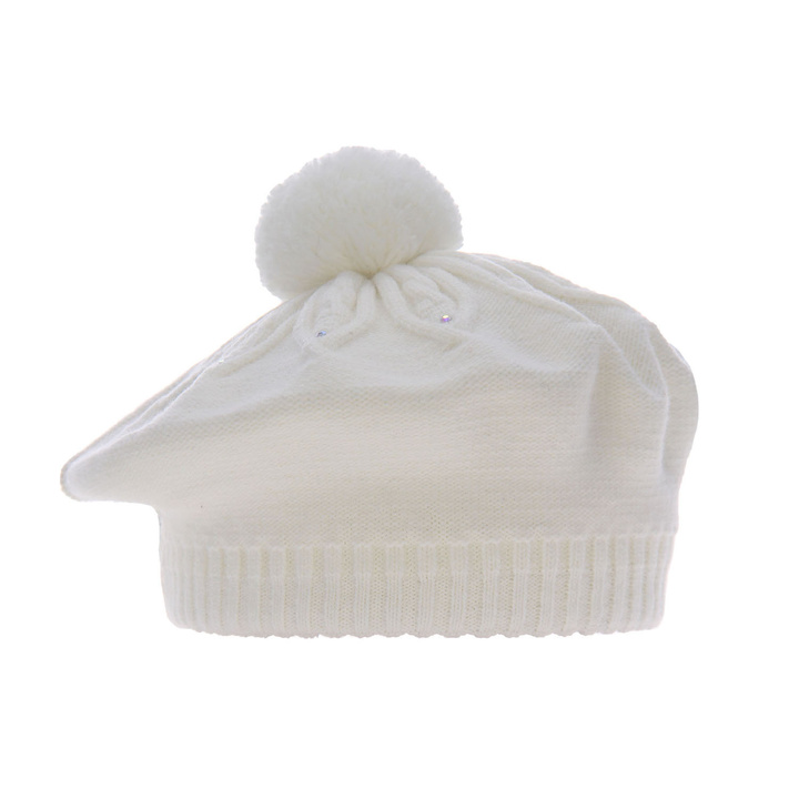 Girl's winter hat ecru Akcja with pompom