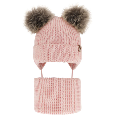 Girl's winter set: hat and tube scarf pink made of 100% extra fine merino wool Silvia