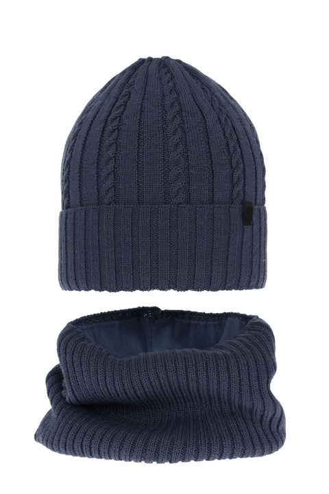 Boy's winter set: hat and tube scarf blue merino wool Kairo