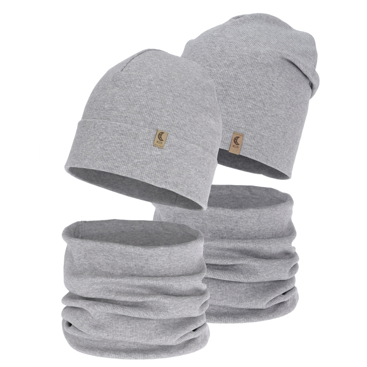 Girl's spring, autumn set: hat and tube scarf, grey, cotton, Bravura