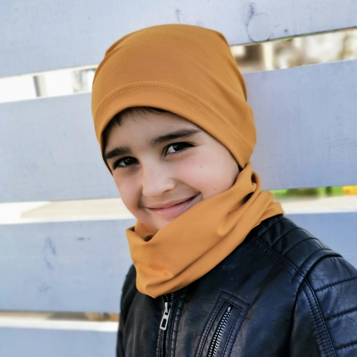 Boy's spring/ autumn set: hat and tube scarf navy blue Hazel