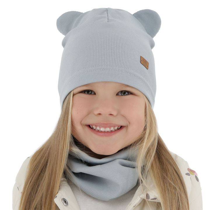 Girl's spring, autumn set: hat and tube scarf, cotton, gray Georgea