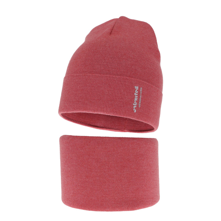 Children's autumn/ spring set: hat and tube scarf, with cotton, red Timothe
