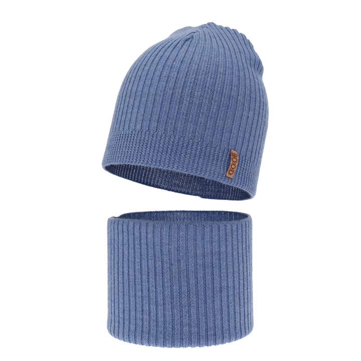 Boy's spring/ autumn set: hat and tube scarf blue 100% extra finemerino wool Chester