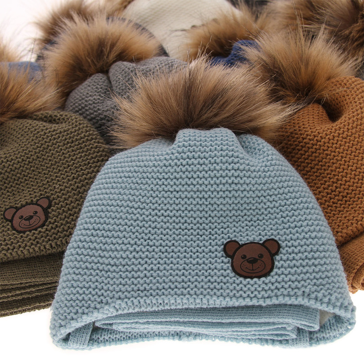 Boy's winter set: hat and scarf beige Banksi with pompom