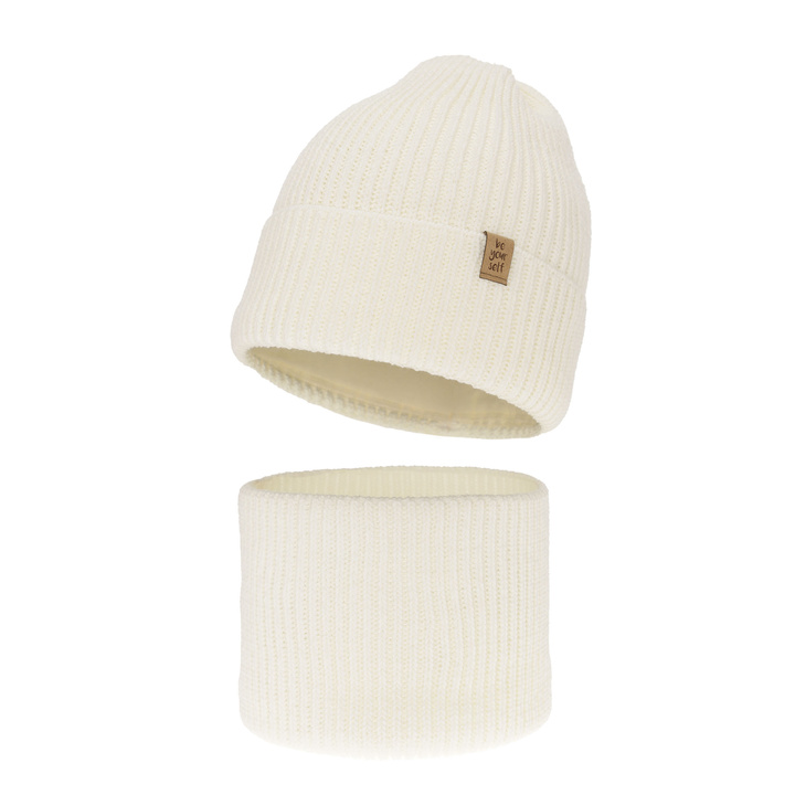 Girl's winter set: hat and tube scarf ecru Edera