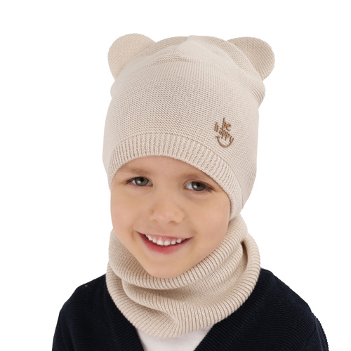 Children's autumn/ spring set: hat and tube scarf, with cotton, light blue Ludvic