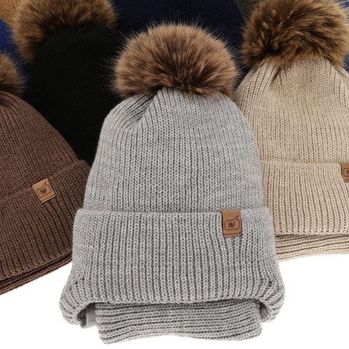 Boy's winter set: hat and tube scarf navy blue Zico with pompom