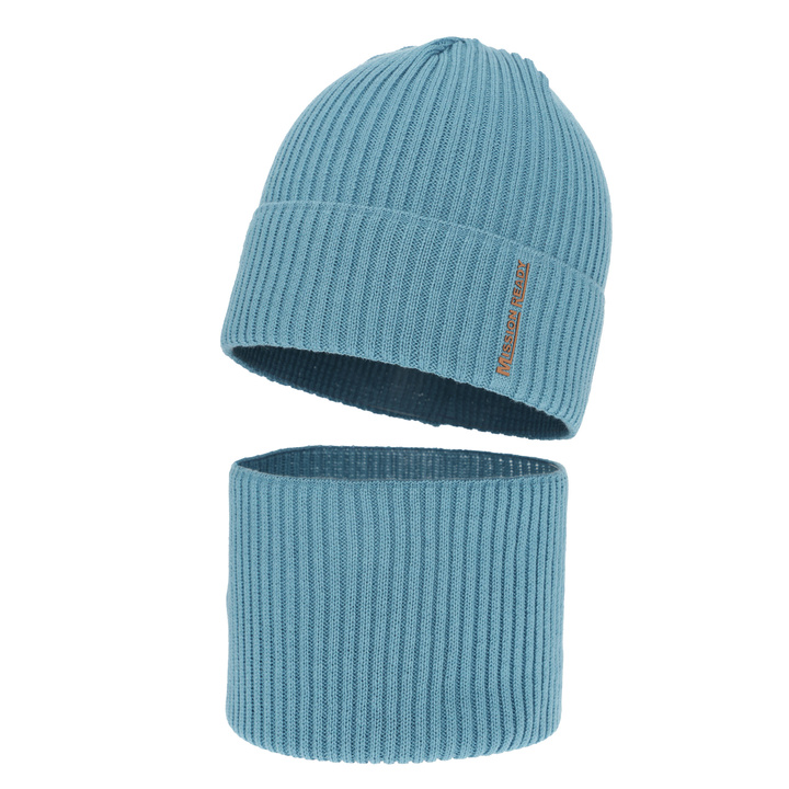 Boy's hat and snood spring/autumn set, with cotton, blue, Norwin