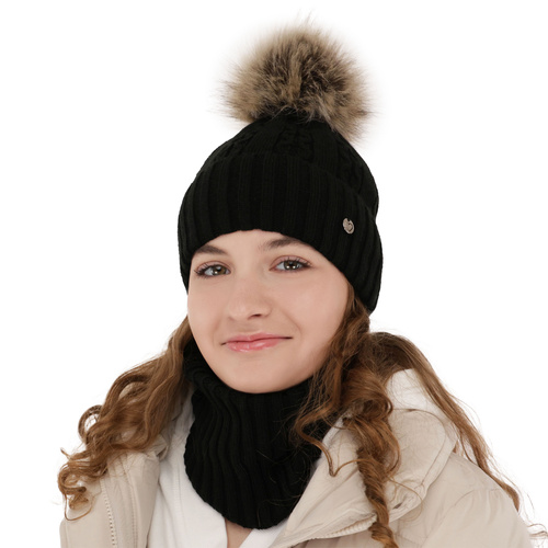 Girl's winter set: hat and tube scarf violet Felia with pompom