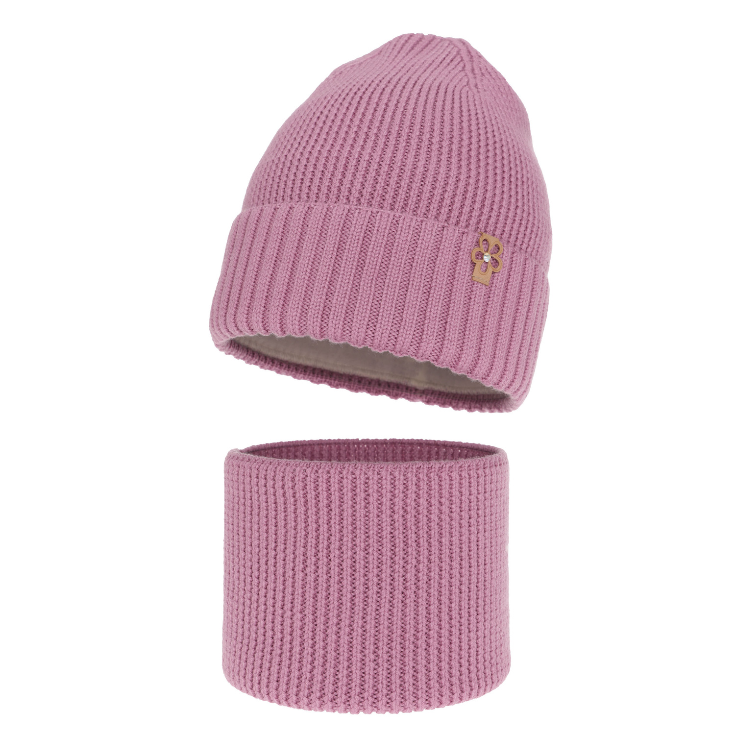 Girl's winter set: hat and tube scarf violet 100% extra finemerino wool Nelita