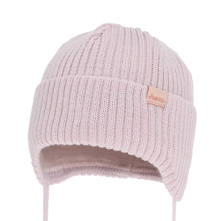 Girl's winter hat, lilac, with ears, with merino wool, Punia