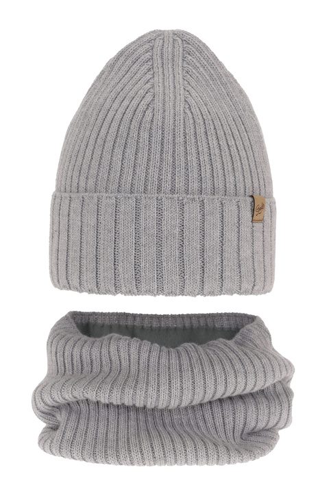 Girl's winter set: hat and tube scarf grey merino wool Mesalia