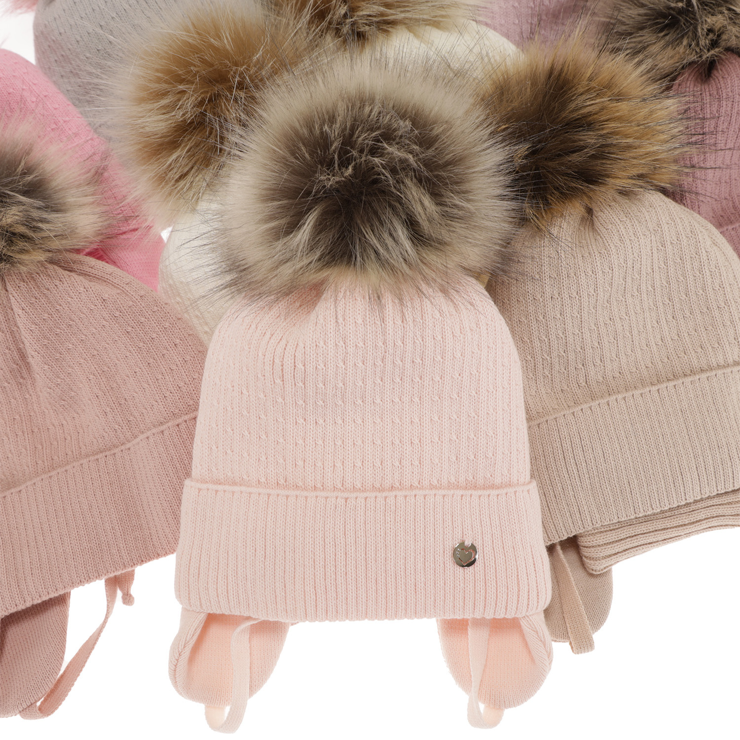 Girl's winter set: hat and tube scarf pink with pompom Debra