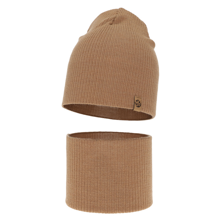 Boy's spring/ autumn set: hat and tube scarf camel 100% extra finemerino wool Richi