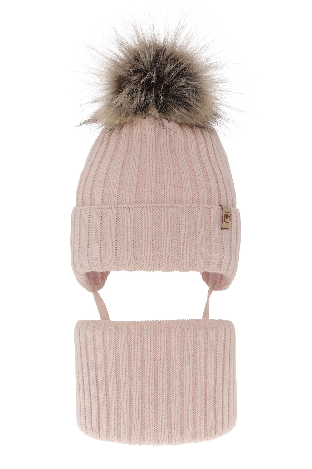 Girl's winter set: hat and tube scarf beige with pompom Louisa