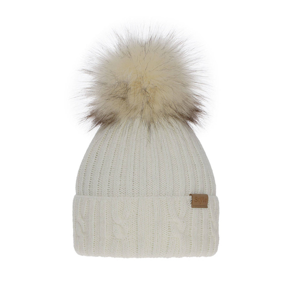 Woman's winter hat ecru Lawina with pompom