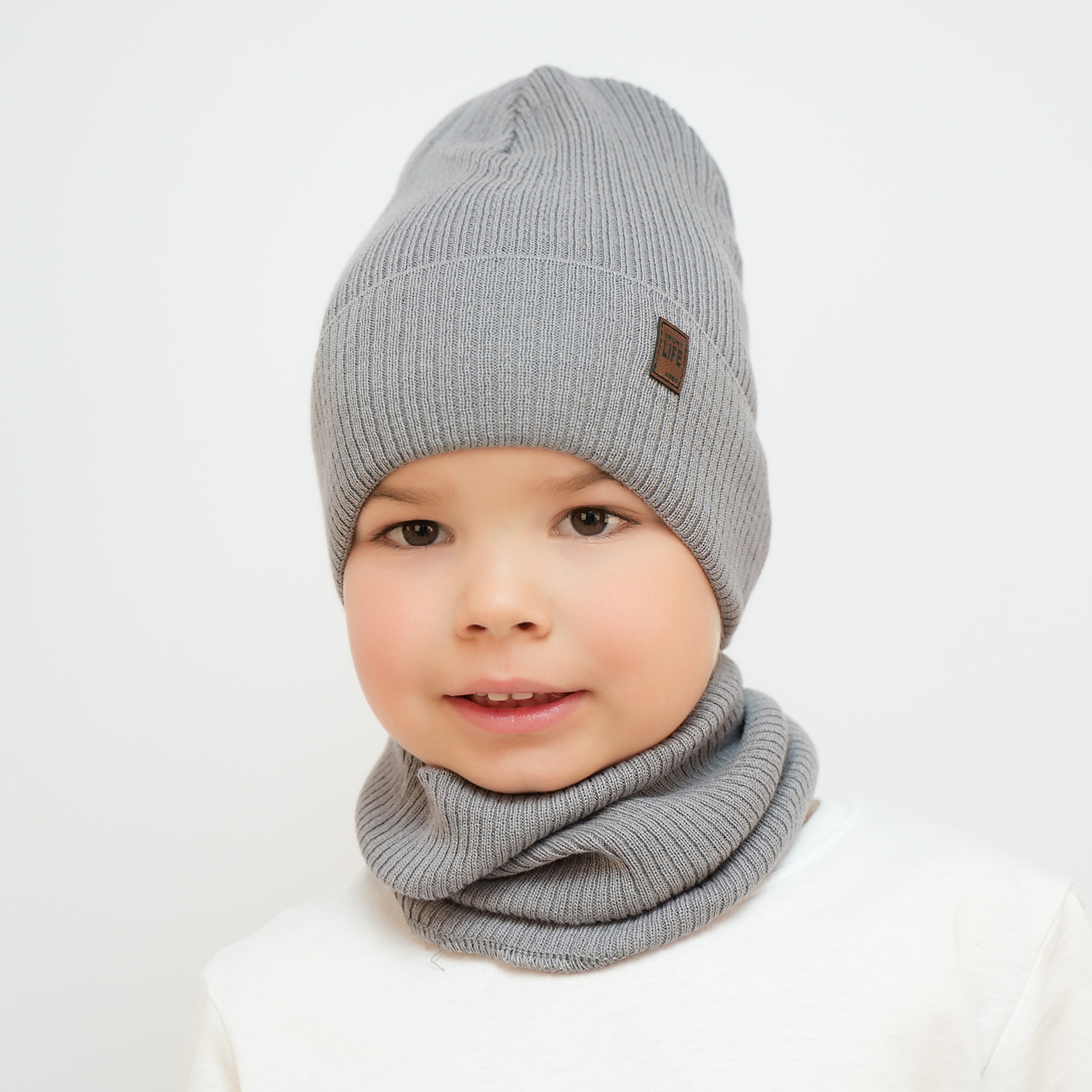 Children's autumn/ spring set: hat and tube scarf, with cotton, navy blue Dragon