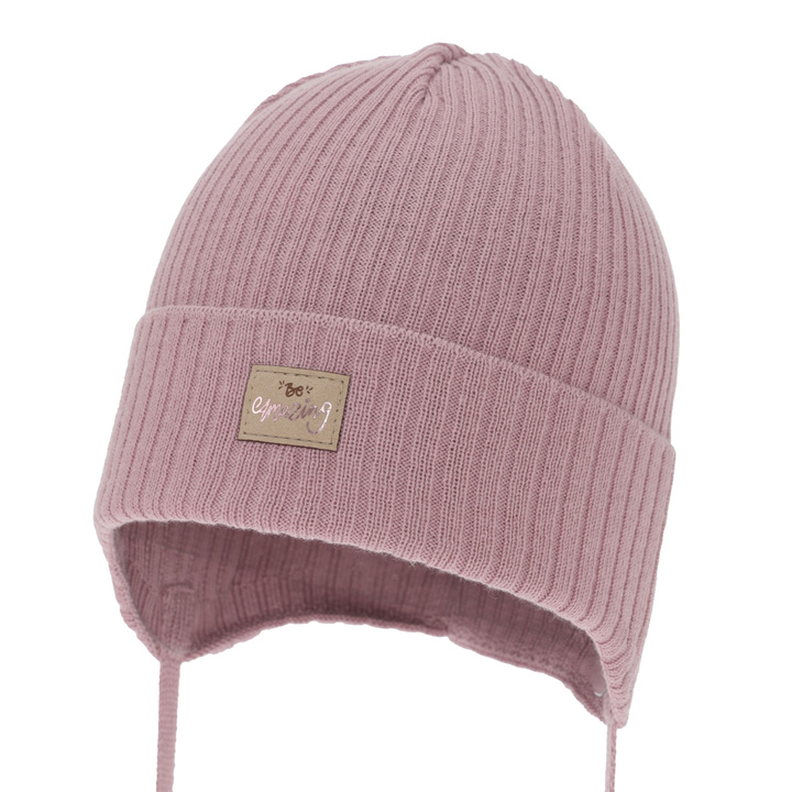 Girl's spring/ autumn hat, pink, with ears, with cotton, Tindra