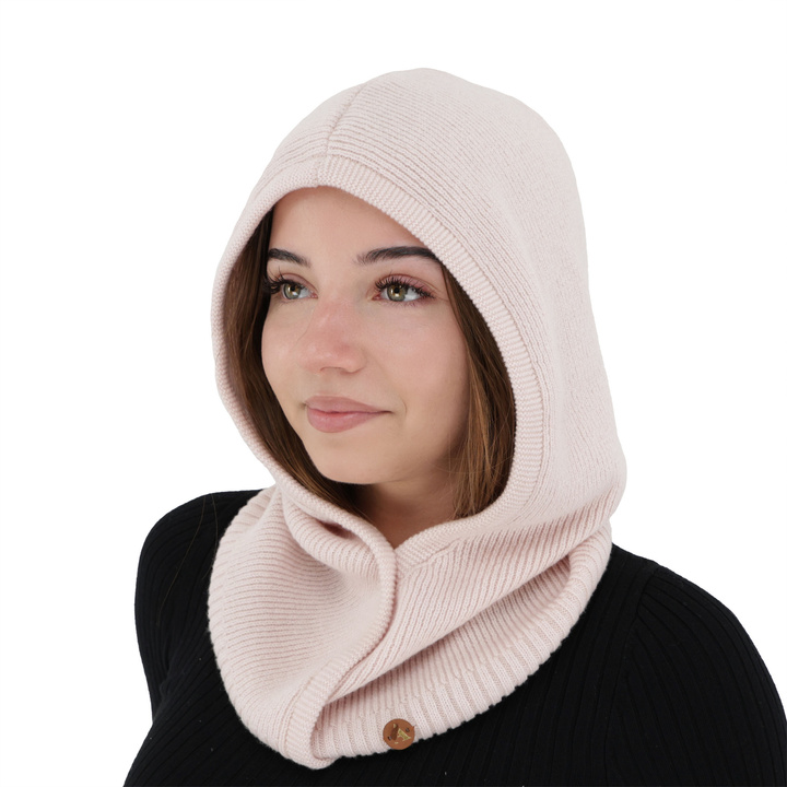 Balaclava autumn, winter, women's, pink, merino wool with cashmere, Kiruna