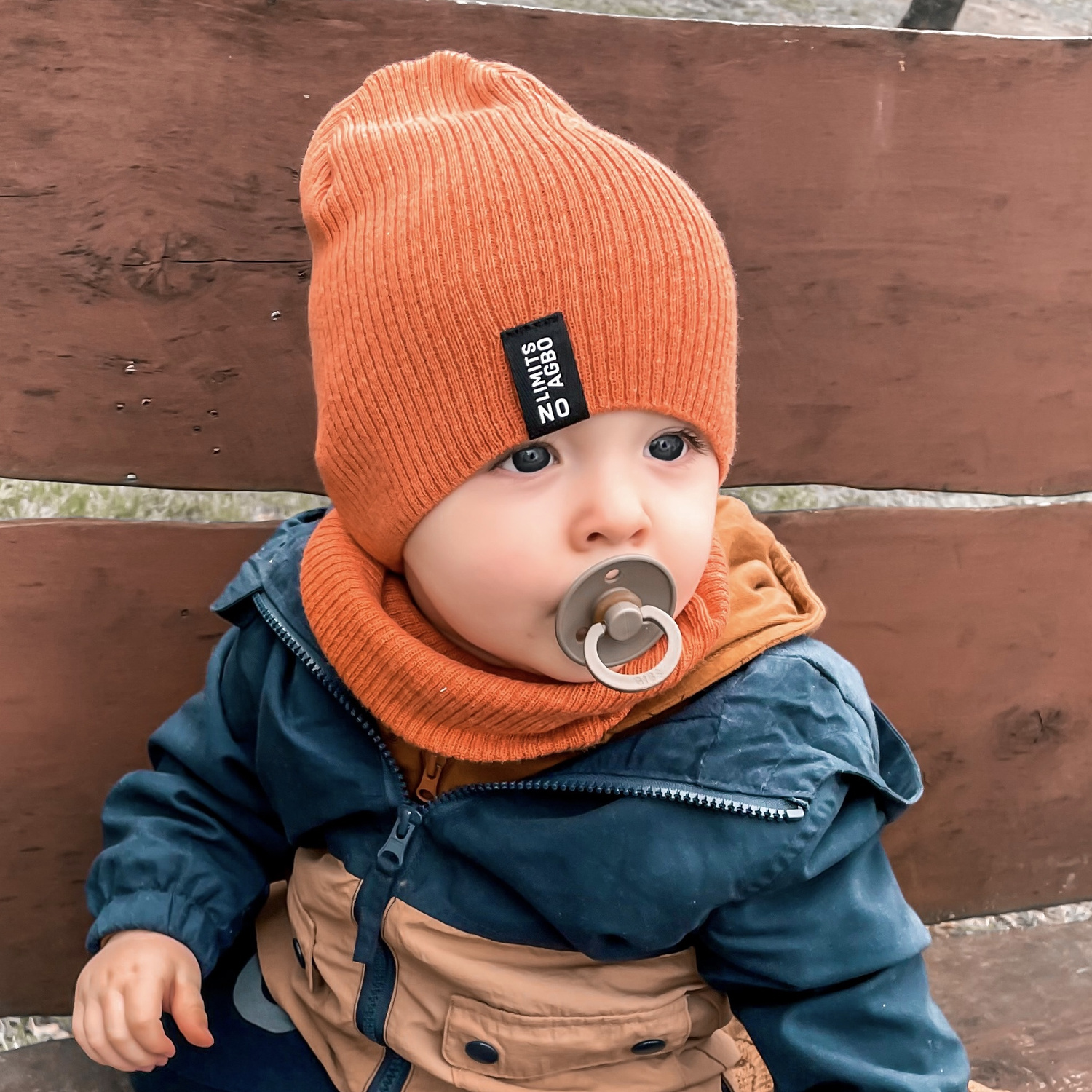 Children's autumn/ spring set: hat and tube scarf, with cotton, khaki Tunis