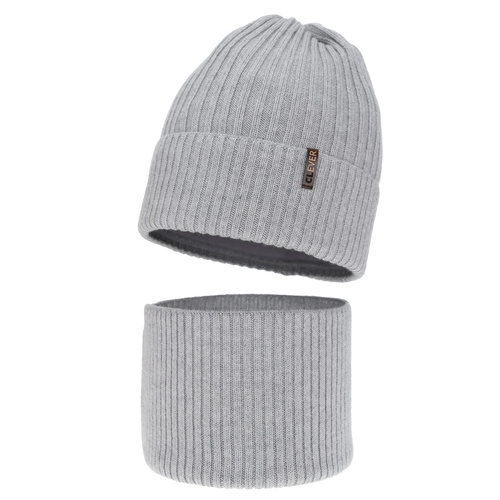 Boy's winter set: hat and tube scarf, grey, 100% merino wool, Gizmo