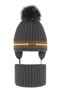 Boy's winter set: hat and tube scarf grey with pompom Echo