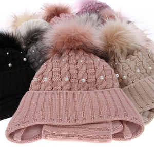 Girl's winter set: hat and tube scarf grey Safona with pompom