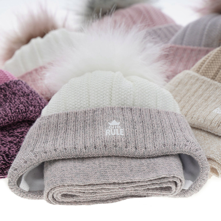 Girl's winter set: hat and scarf violet Sindi with pompom