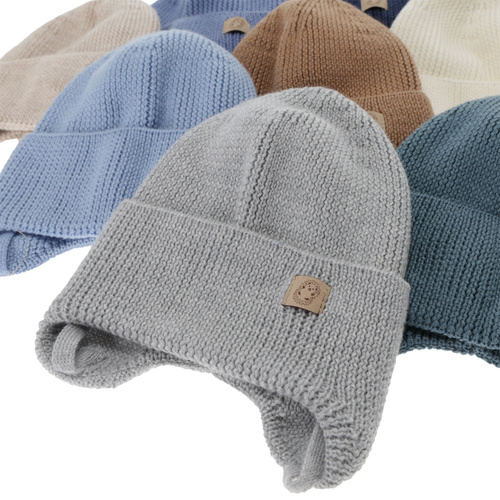 Boy's winter/ autumn/ spring hat, 100% merino wool, with ears, camel, Bakadi