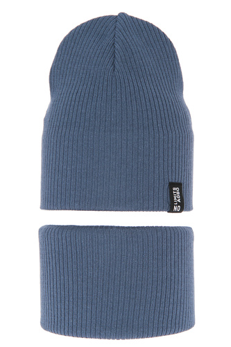 Children's autumn/ spring set: hat and tube scarf, with cotton, blue Tunis