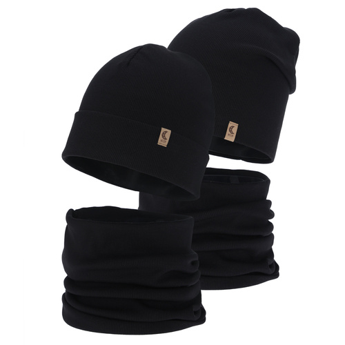 Girl's spring, autumn set: hat and tube scarf, black, cotton, Bravura