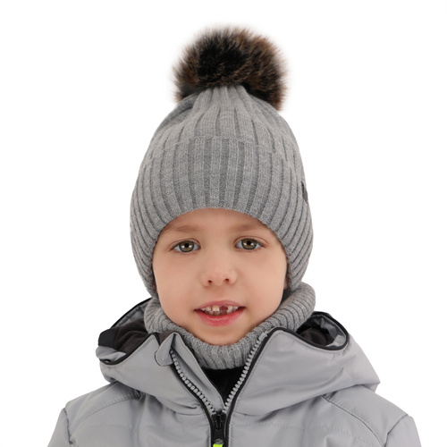 Boy's winter set: hat and tube scarf blue with pompom Relax