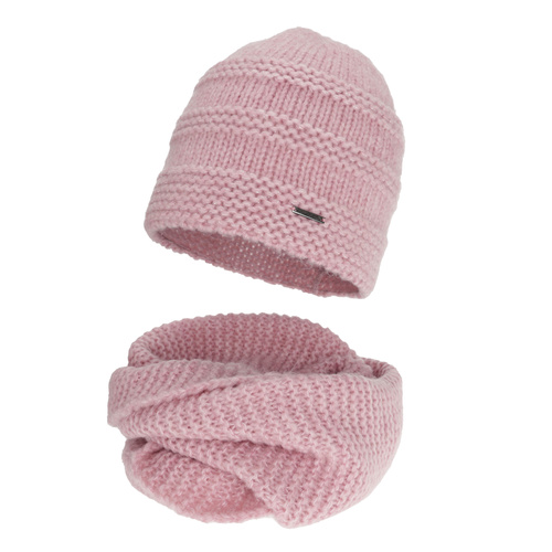 Winter set: hat and tube scarf, pink, with merino wool, Driva