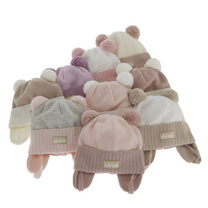 Girl's spring/ autumn hat pink Karotka with two pompom