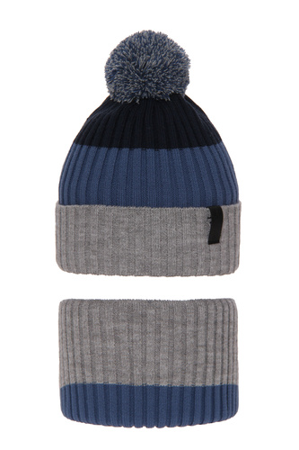 Boy's winter set: hat and tube scarf grey Karson with pompom