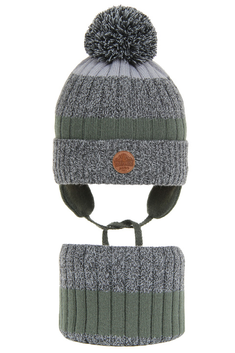 Boy's winter set: hat and tube scarf grey Nokat filled with soft wadding