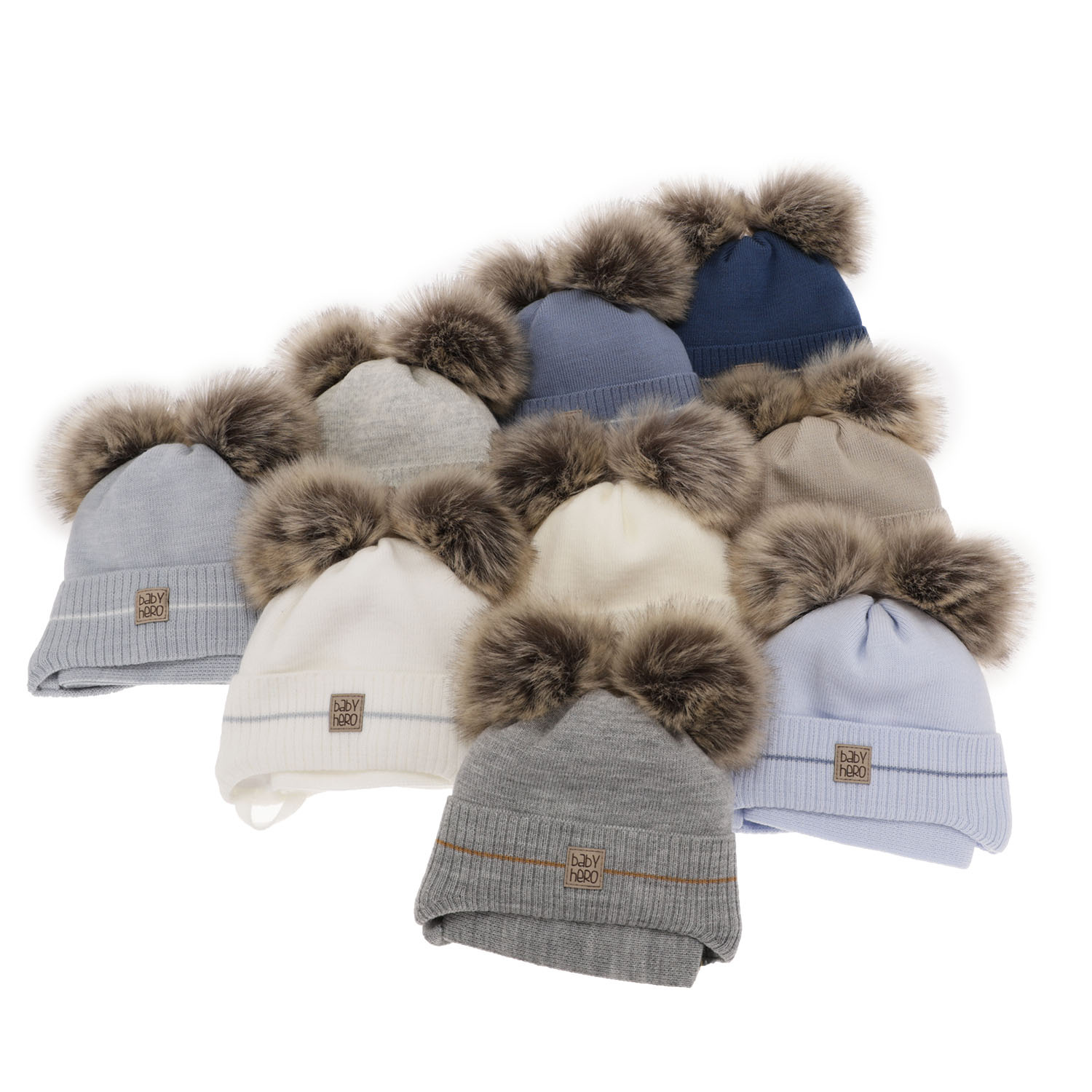 Boy's winter set: hat and scarf grey with two pompom Melon
