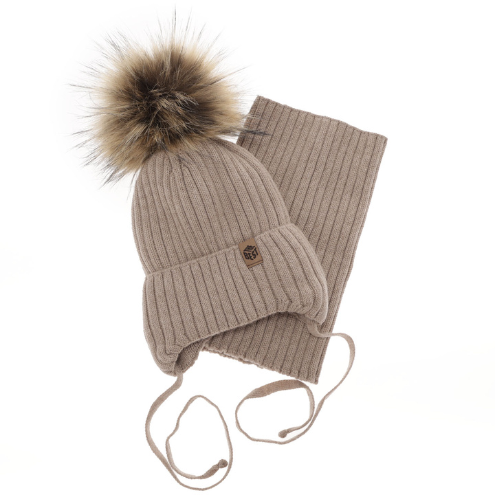 Boy's winter set: hat and tube scarf, navy blue, 100% extra fine merino wool Juno