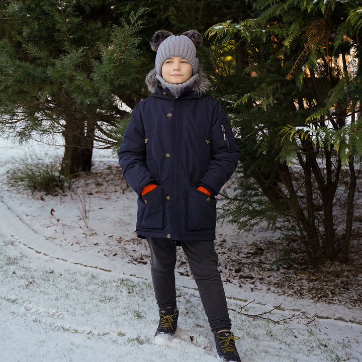 Boy's winter set: hat and tube scarf honey Largo with two pompom
