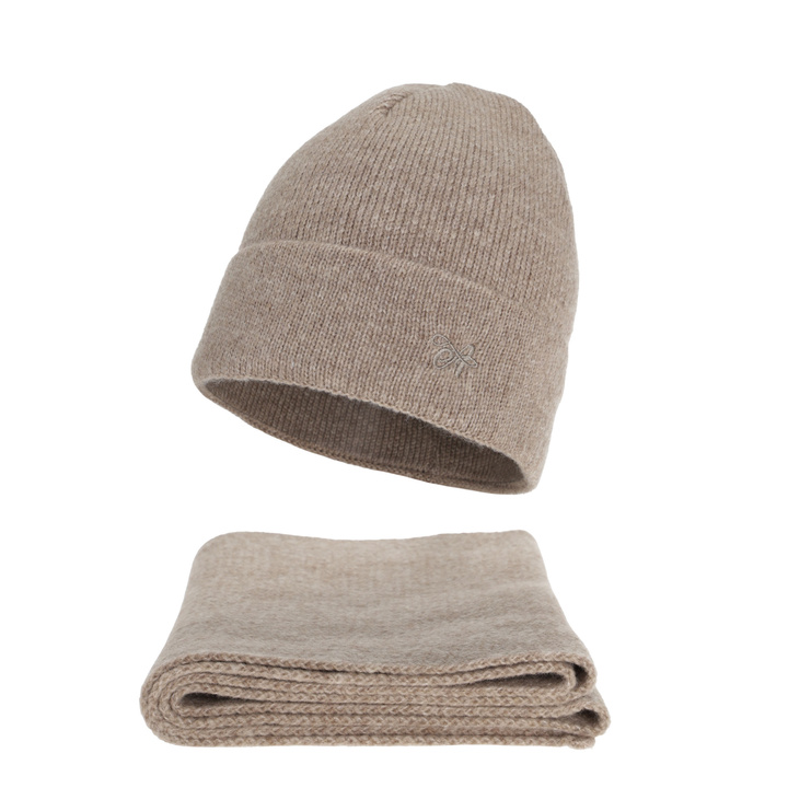 Woman's winter set: hat and scarf, beige, Rava