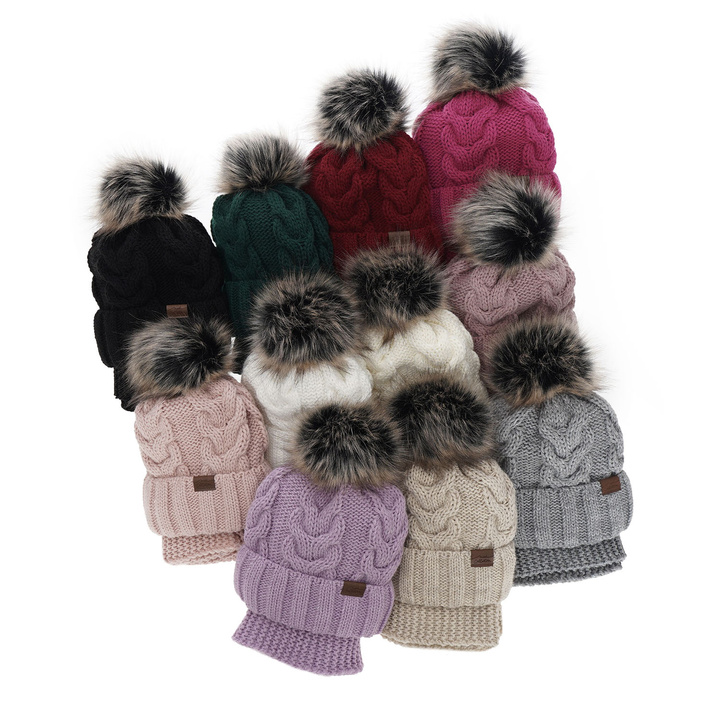 Girl's winter set: hat and tube scarf white Torina with pompom