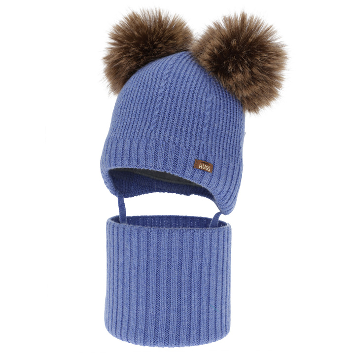 Boy's hat and snood, winter set, blue, 100% merino wool, lined with wool fleece, Lumio