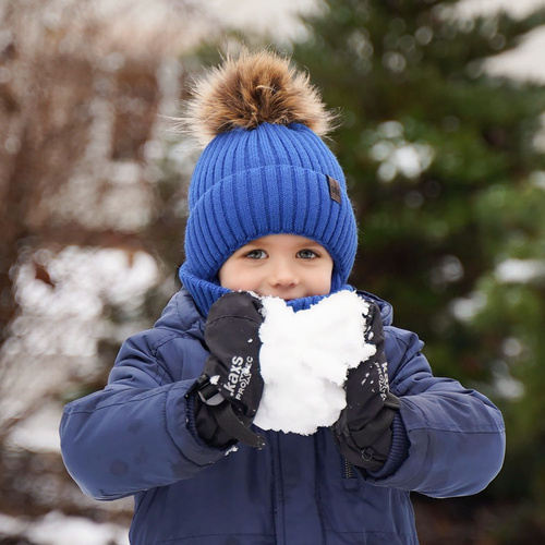 Boy's winter set: hat and tube scarf grey Puzel with pompom