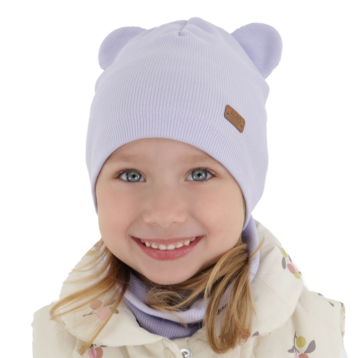 Girl's spring, autumn set: hat and tube scarf, cotton, violet Georgea
