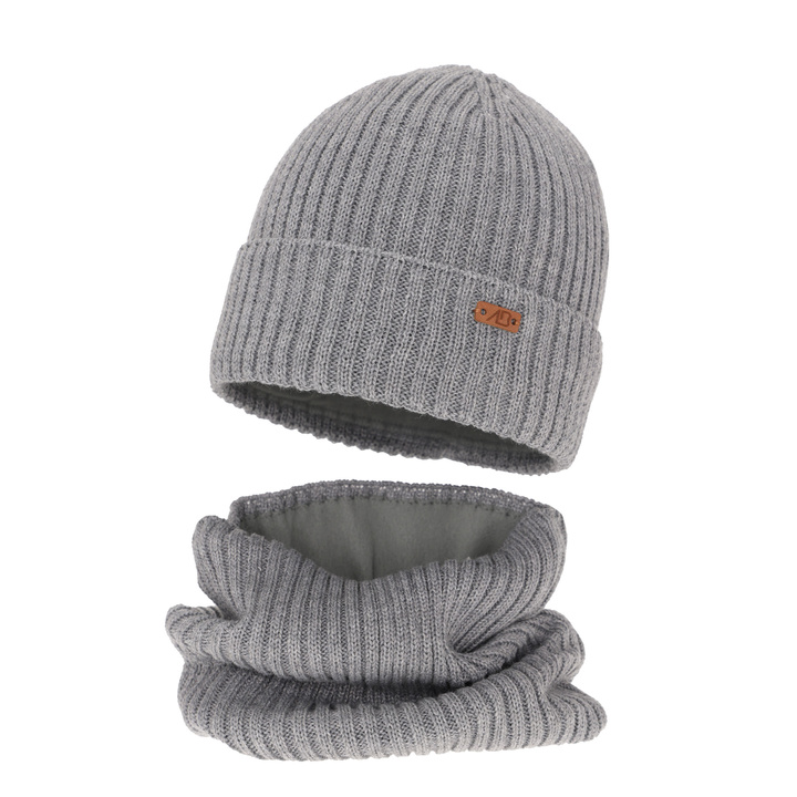 Boy's winter set: hat and tube scarf grey merino wool Palermo